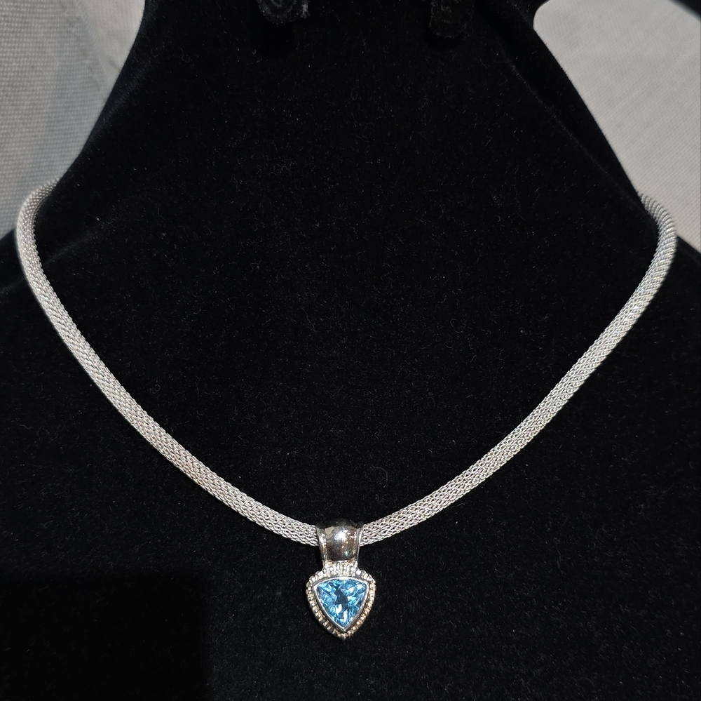 10k, 925 Sterling Silver Blue Topaz Pendant Boma Chain Italy Necklace